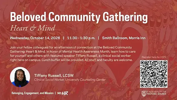 Beloved Community Gathering: Heart & Mind event flyer with speaker Tiffany Russell.